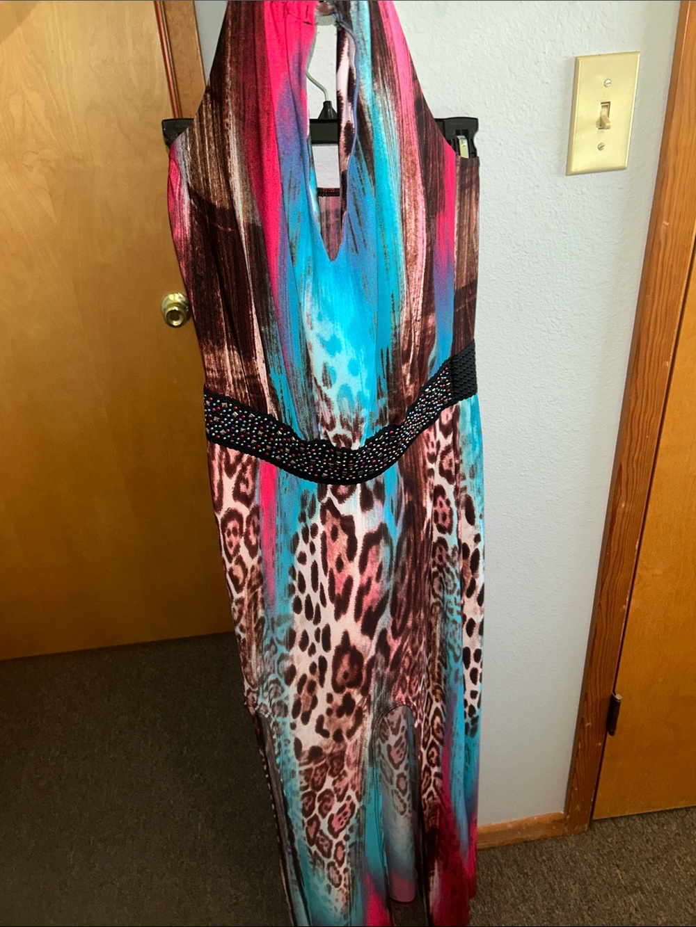 Sleeveless Halter Maxi Dress in Turquoise and Pink by Venus